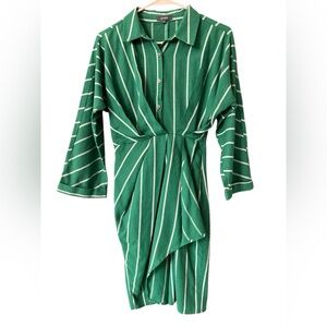 &merci green striped faux wrap dress
